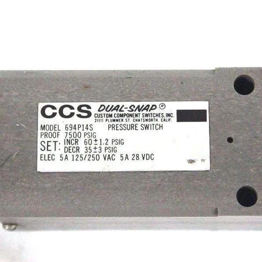 Used CCS DUAL SNAP 694P14S PRESSURE SWITCH 7500PSIG 5A, 125/250VAC, 5A, 28VDC