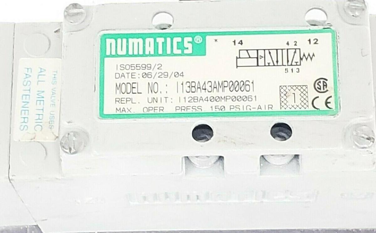 Used NUMATICS I13BA43AMP00061 PNEUMATIC VALVE W/ 236-384B COIL 24VDC 4W
