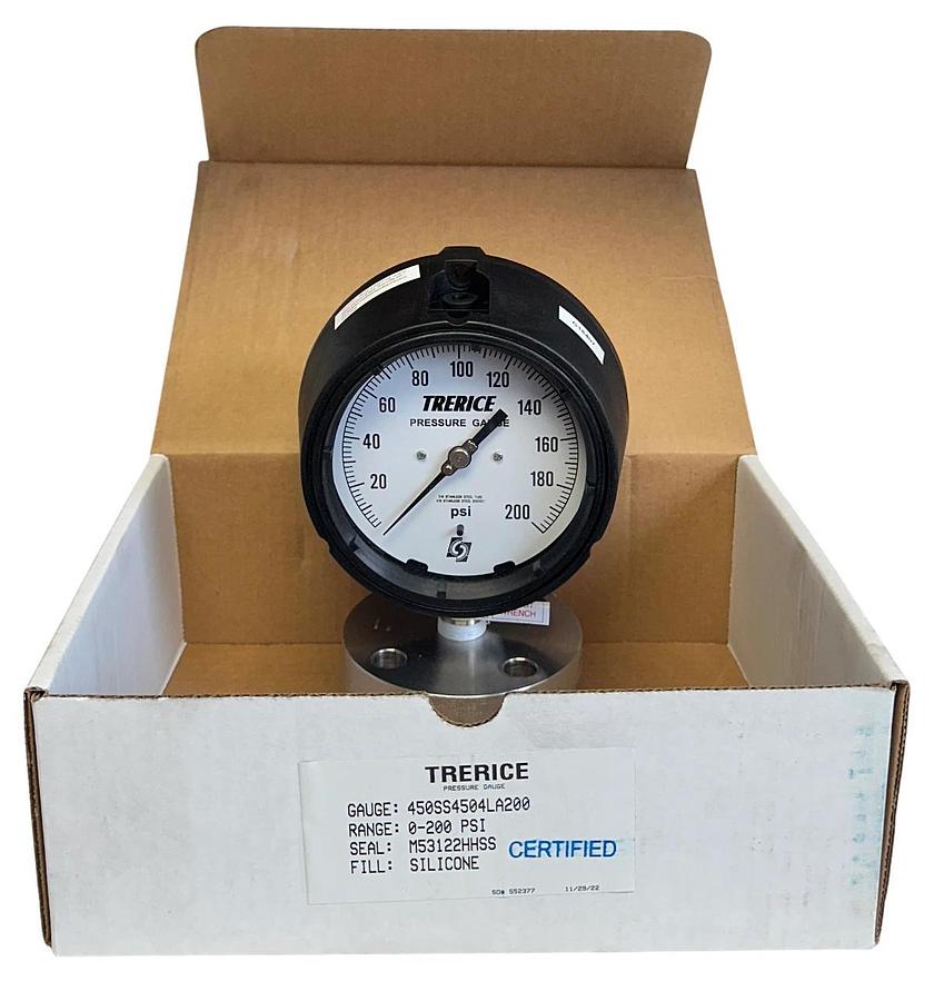 TRERICE 450SS4504LA200 / M53122HHSS PRESSURE GAUGE 0-200PSI SILICONE NSMP