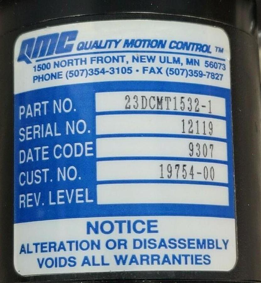 Used QMC 23DCMT1532-1 SERVO MOTOR REV. LEVEL 19754-00
