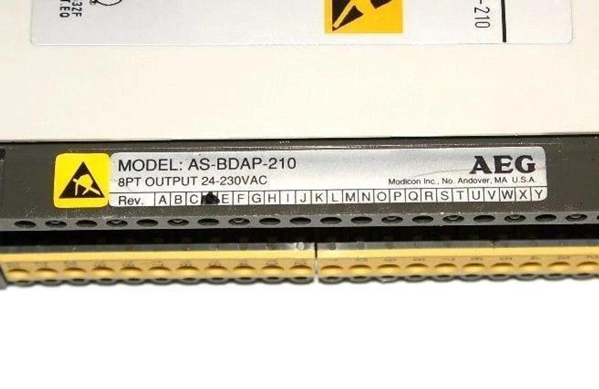 Used LOT OF 2 GOULD MODICON AS-BDAP-210 ISOLATED OUTPUT MODULES, 8 POINT, 230 VAC