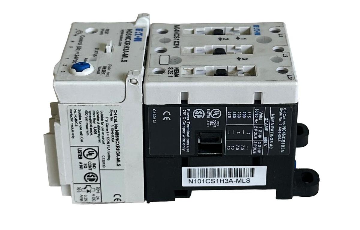 Used NEW EATON N101CS1H3A-MLS / 3-1584-006A NEMA FVNR SIZE 1 STARTER 27A 24VDC 3-POLE