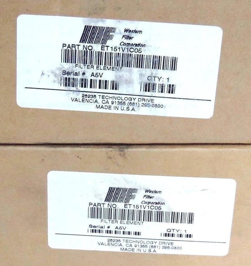 2 NIB WESTERN FILTER CORP. ET151V1C05 FILTER ELEMENTS