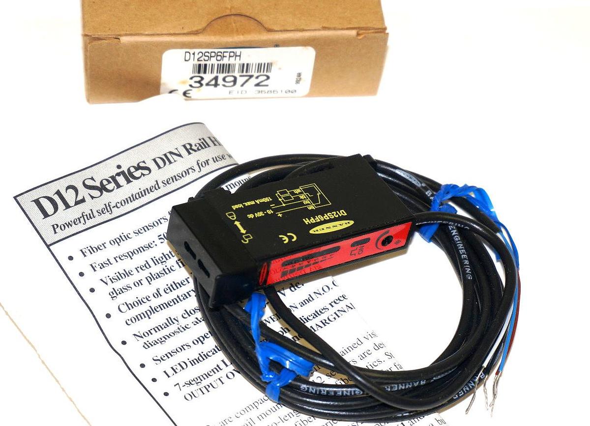 NIB BANNER D12SP6FPH HIGH POWER FIBER OPTIC SENSOR 34972, 10-30VDC 150MA