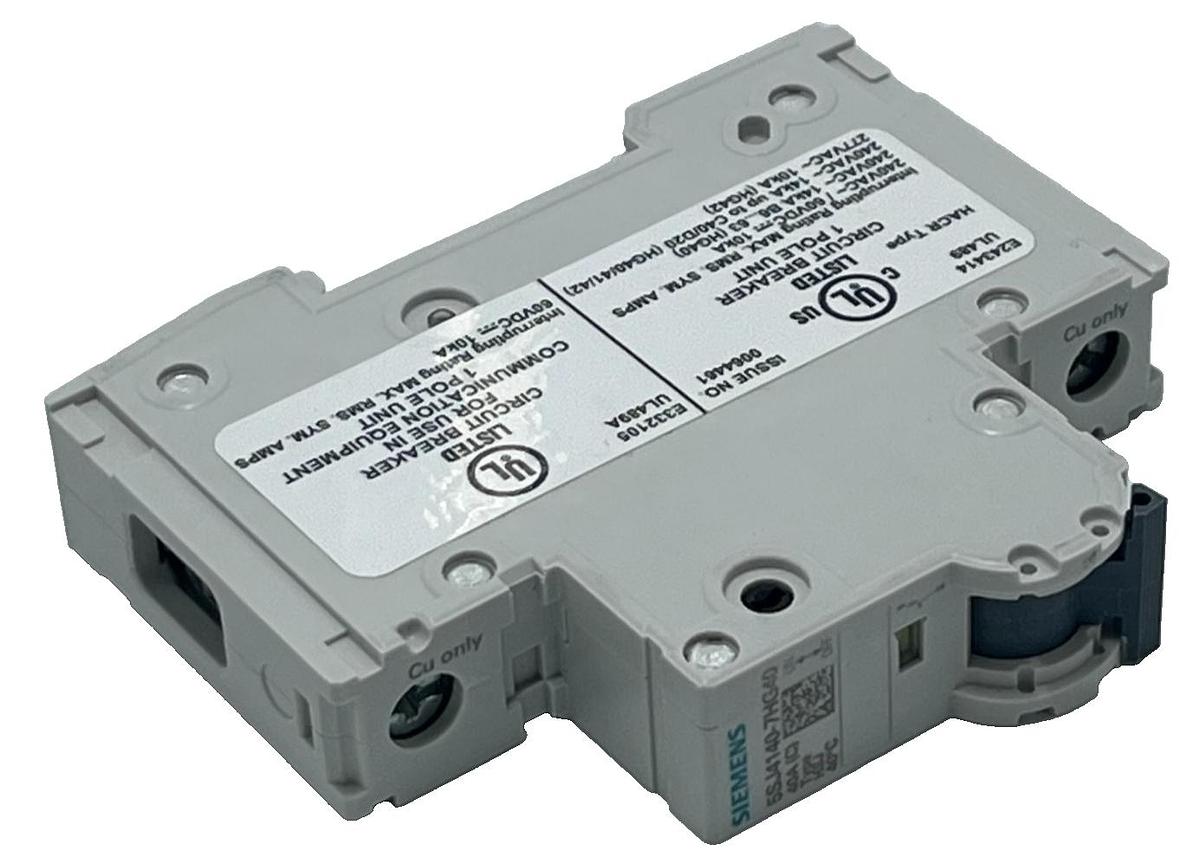 Used Siemens 5SJ4140-7HG40 Miniature Circuit Breaker 40A 1P C-Curve 240VDC/AC UL 489