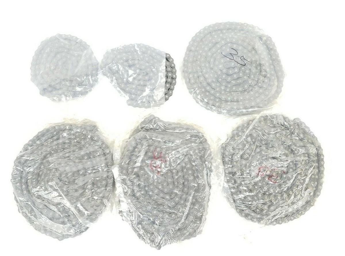 Used LOT OF 6 TSUBAKI RS35 ROLLER CHAINS, 3/8" PITCH, #35, ASSORTED LENGTHS