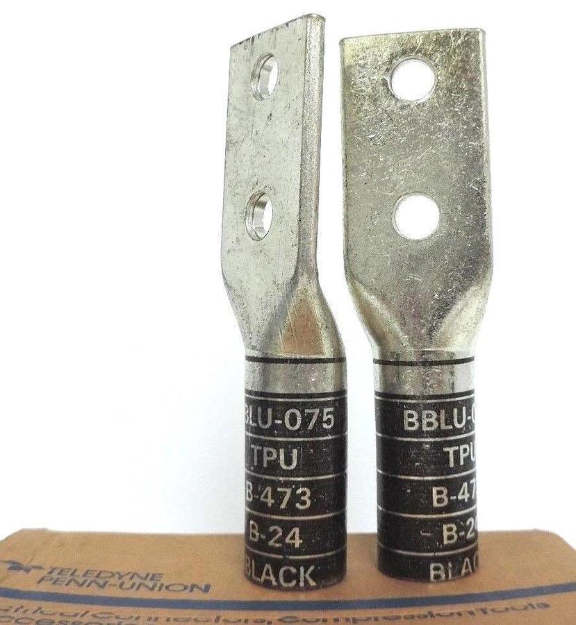 Used BOX OF 2 NEW TELEDYNE PENN-UNION BBLU-075D COPPER CRIMPS BLACK 1/2", 750MCM
