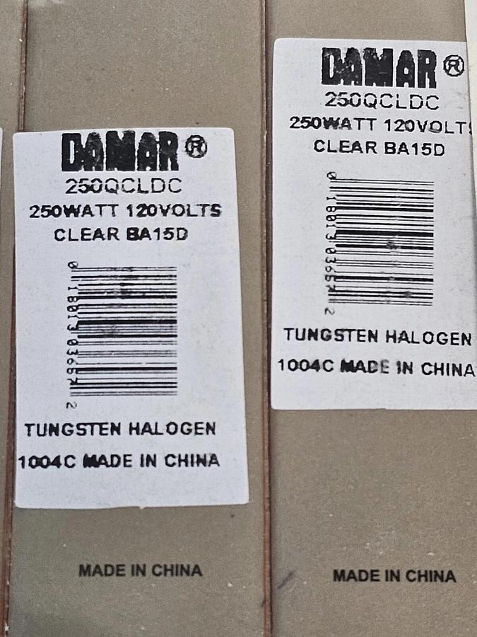 Used LOT OF 10 NEW DAMAR 01801303658 QUARTZ-CAPSULE HALOGEN LAMPS 250QCLDC