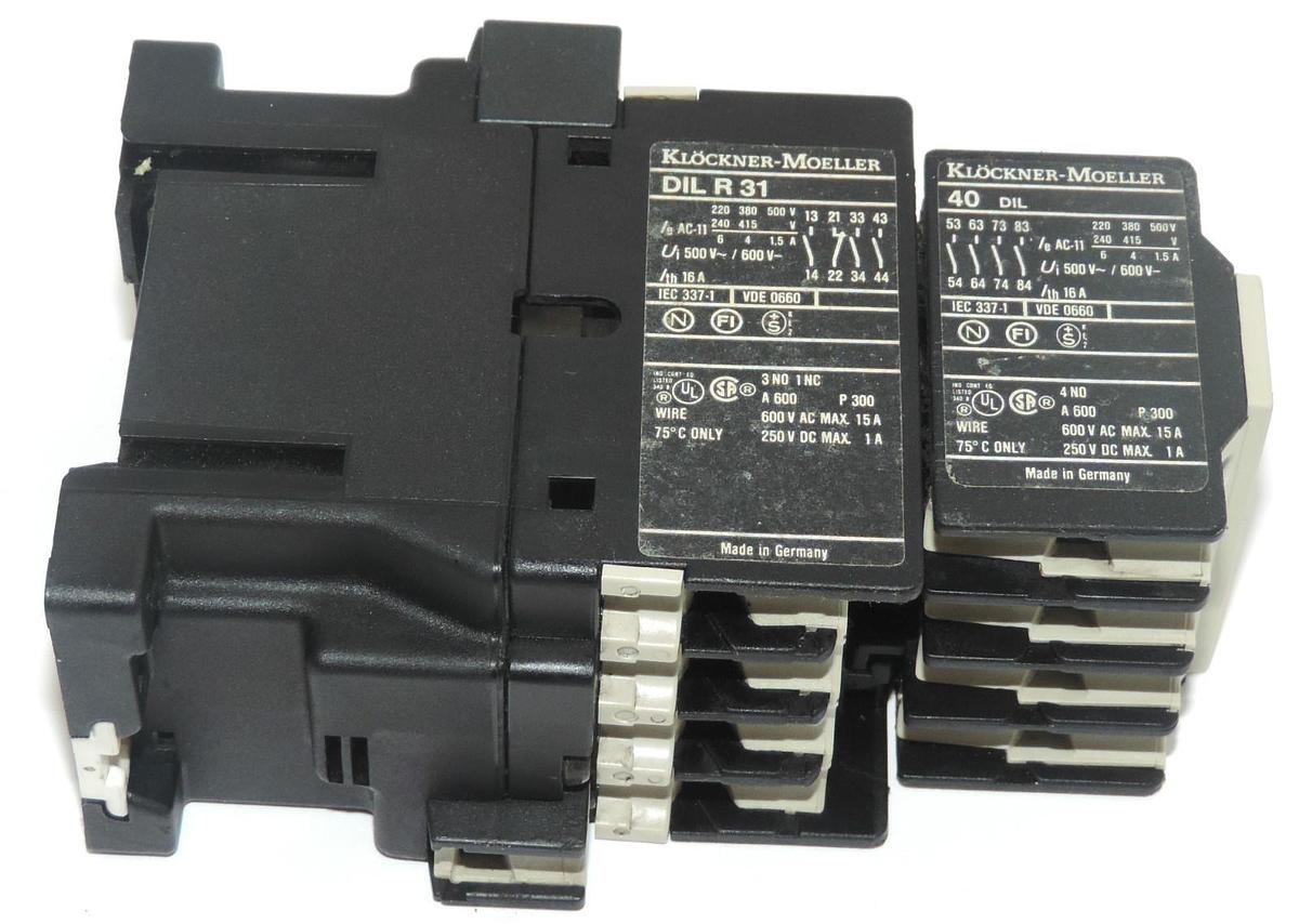 Used KLOCKNER-MOELLER DILR31 CONTACTOR W/ 40DIL SMALL CONTACTOR 220/240V 50/60HZ