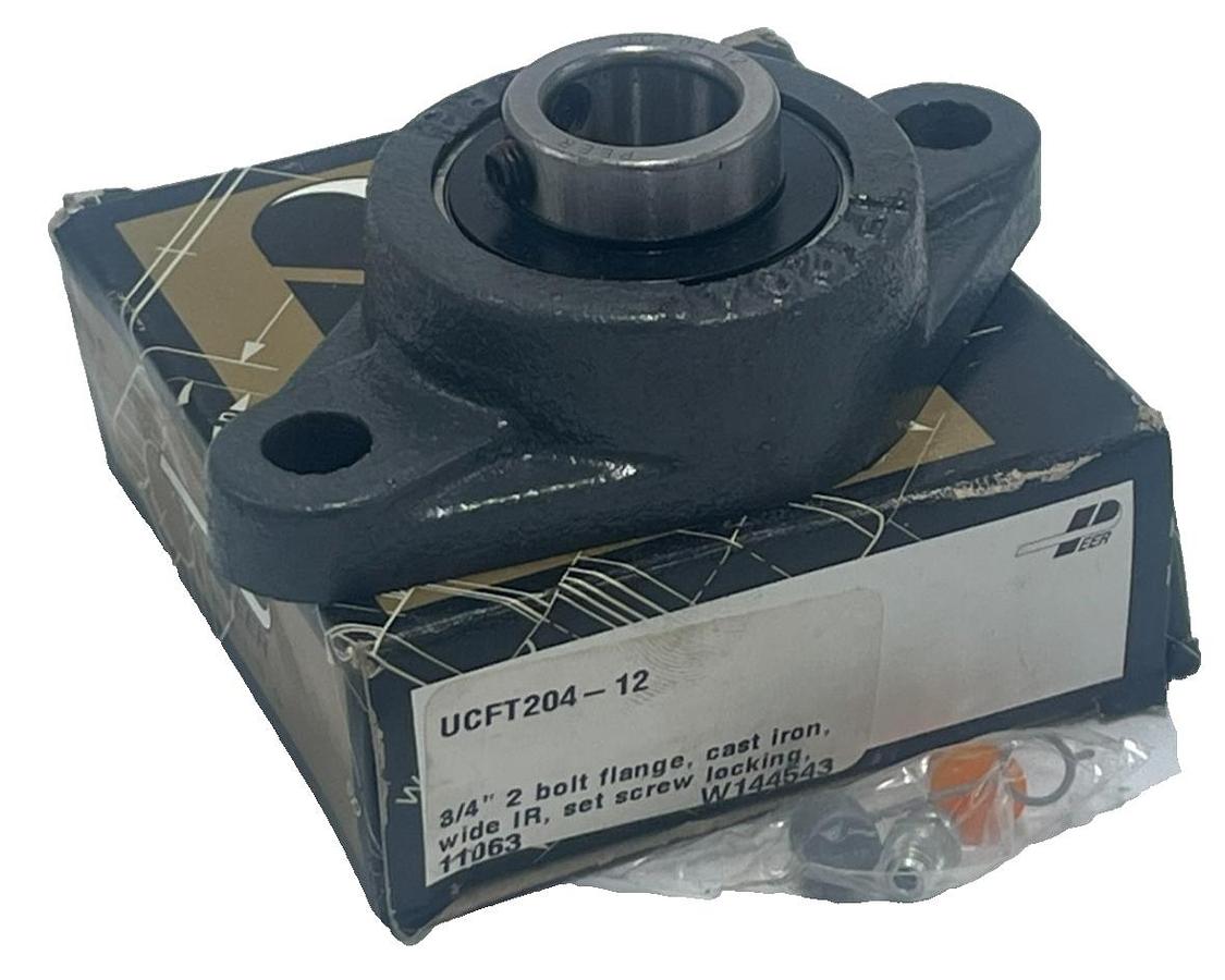 Used PEER UCFT204-12 Take-Up Flange Bearing 2-Bolt Stamped Steel 3/4" Bore, NSMP