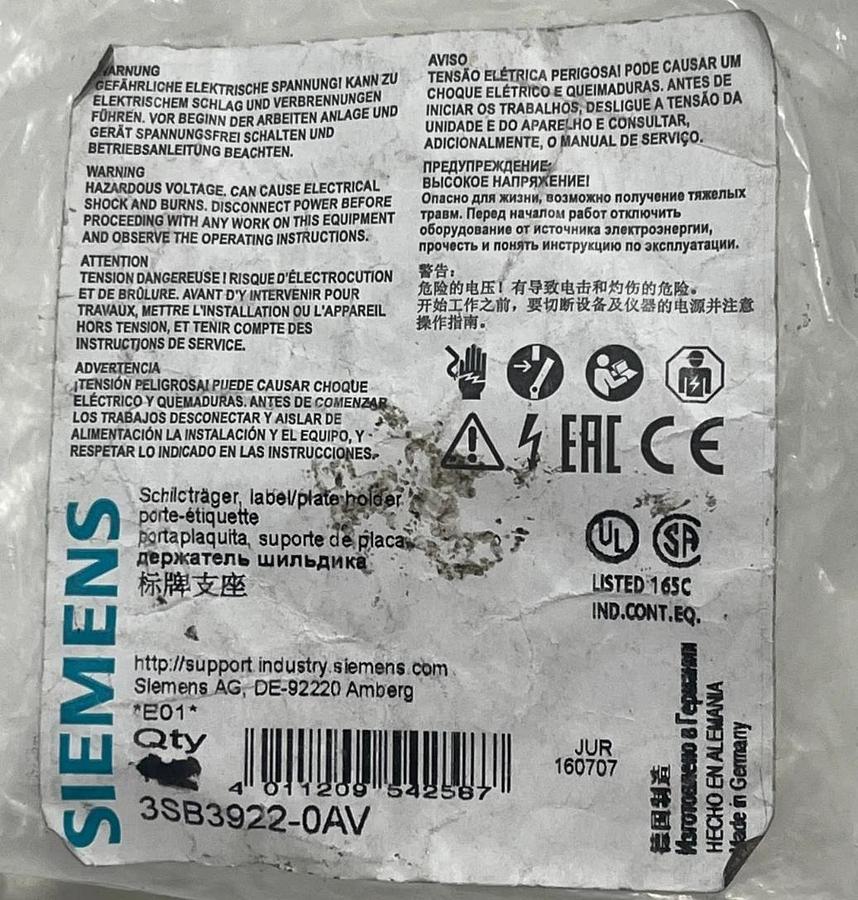 LOT OF 62 Siemens 3SB3922-0AV Label Holder Plastic for 3SB3 Pushbuttons NSNP