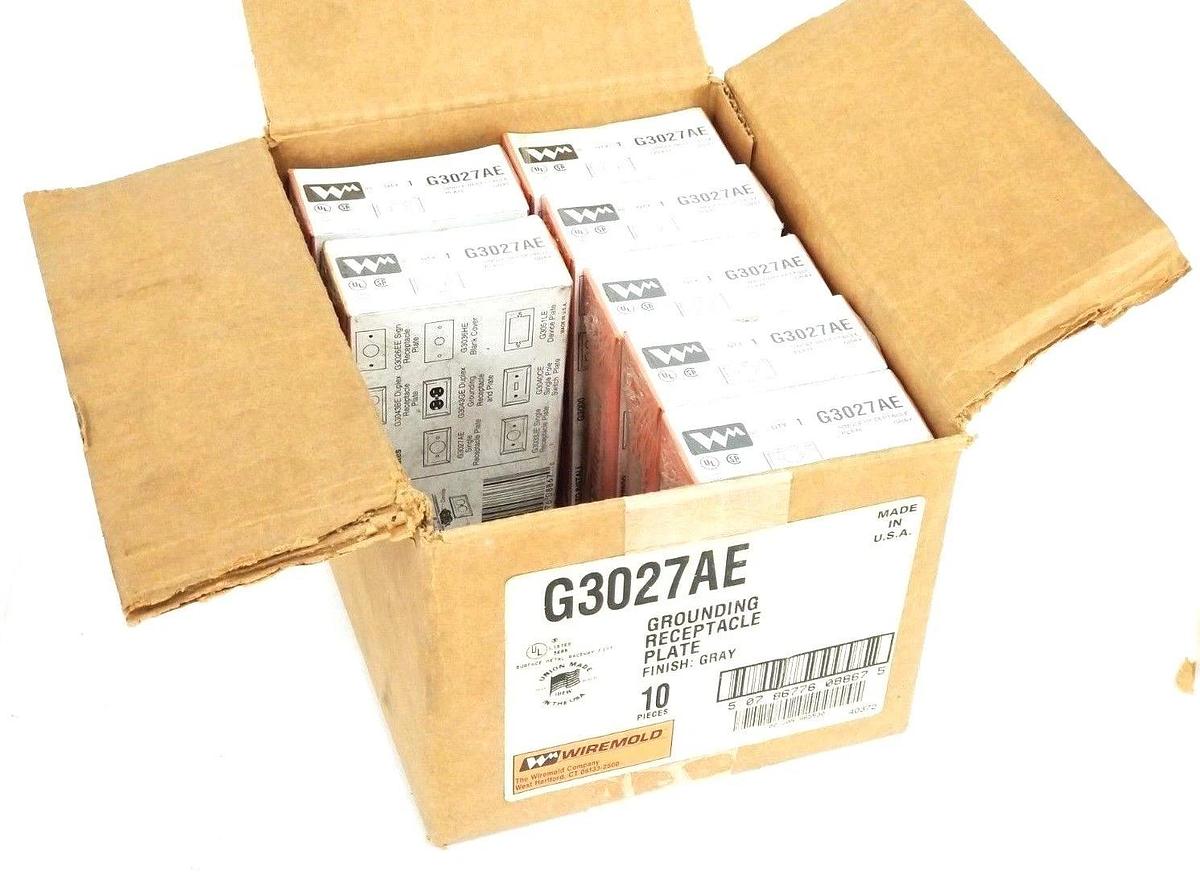 Used LOT OF 7 NEW WIREMOLD G3027AE GROUNDING RECEPTACLE PLATES, GRAY