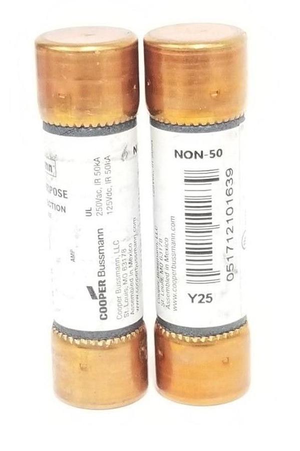 Used LOT OF 2 NEW COOPER BUSSMANN NON-50 CLASS K5 FUSES NON50, 125VDC