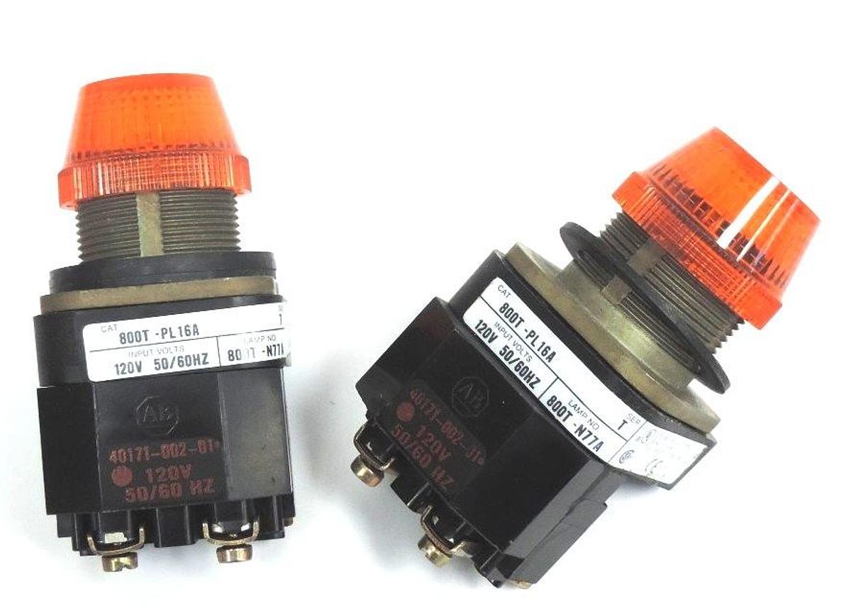 Used LOT OF 2 ALLEN BRADLEY 800T-PL16A PILOT LIGHTS 800TPL16A SER. T W/ 40171-002-01