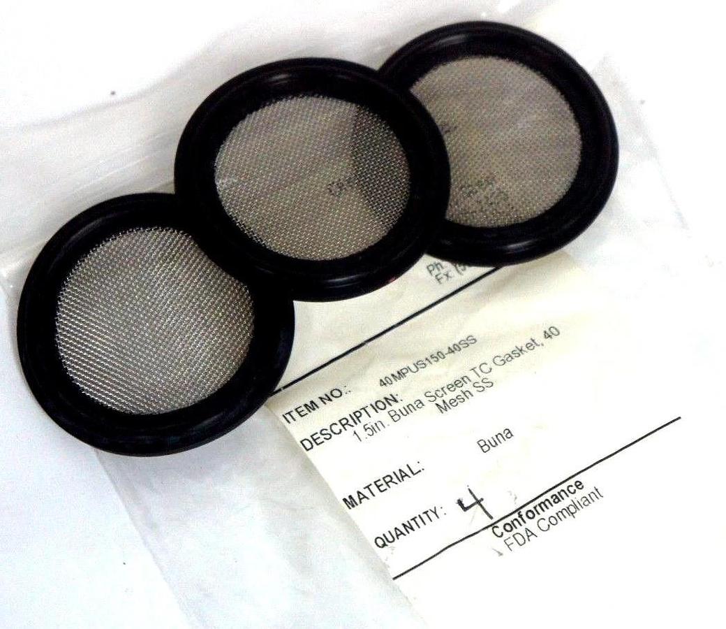 LOT OF 3 NEW 40MPUS150-40SS Tri-Clamp Gasket Screen (Mesh 40),Buna-N, 1.5",BlACK