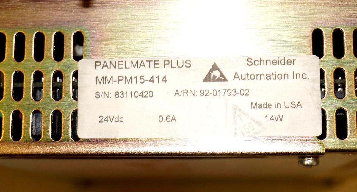 Used MODICON/TELEMECANIQUE MM-PM15-414 PANELMATE PLUS A/RN: 92-01793-02, 24VDC, 0.6A