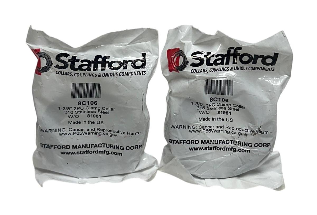 Used 2 STAFFORD 8C106 / 81951 STAINLESS STEEL CLAMP COLLARS 2PC 1-3/8'' OEM NSFS