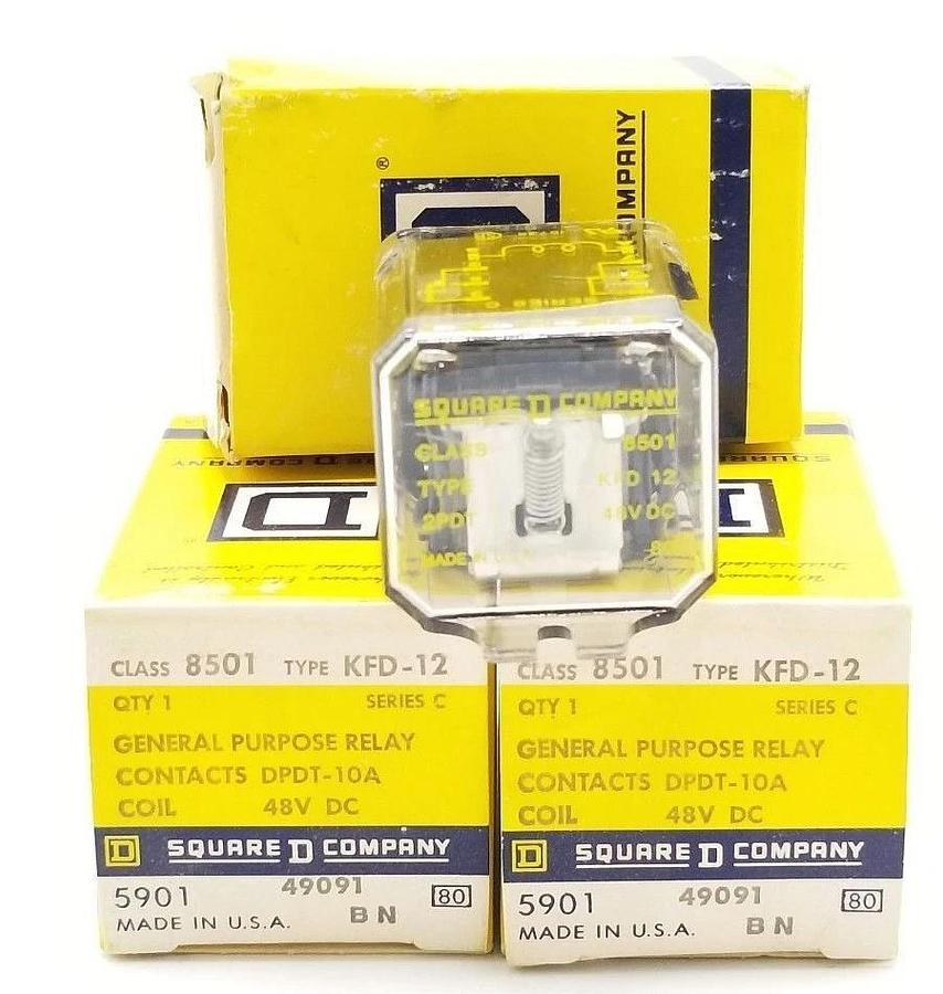 LOT OF 3 NIB SQUARE D 8501-KFD-12 RELAYS 48VDC, 2PDT, DPDT-10A, SER C, 8501KFD12