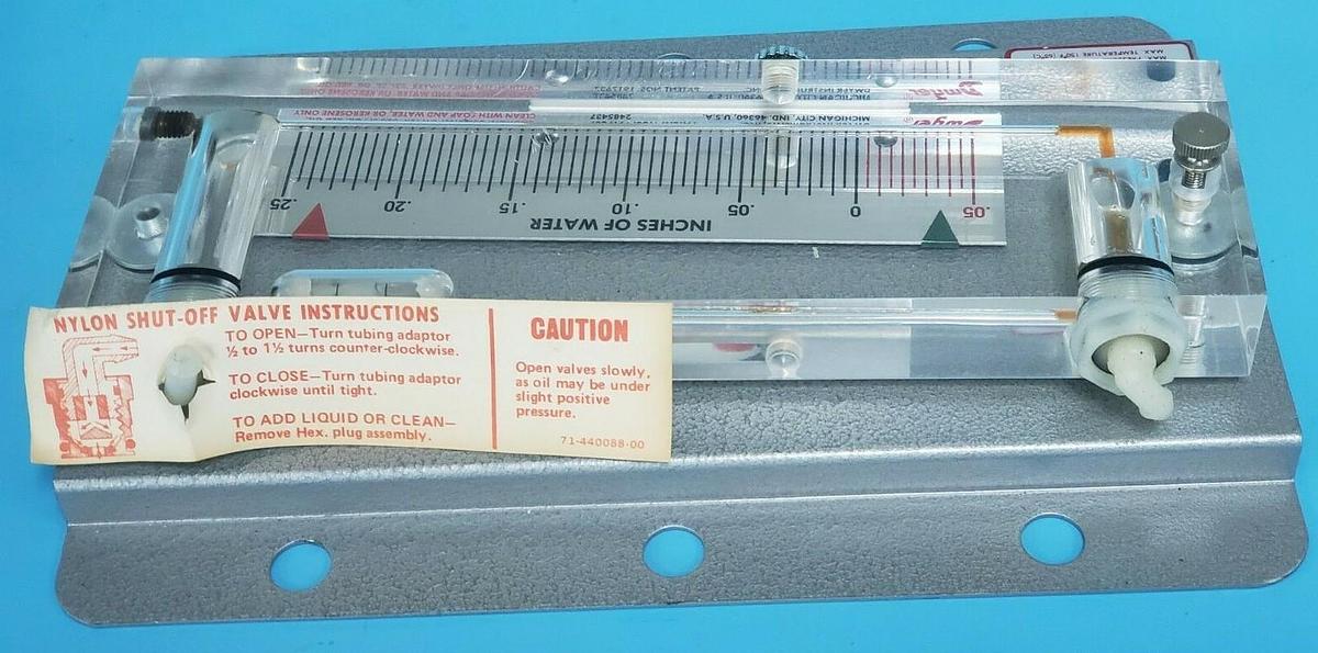 Used NEW DWYER 215 6" INCLINED MANOMETER STATIONARY GAUGE .05-0-.25" H2O