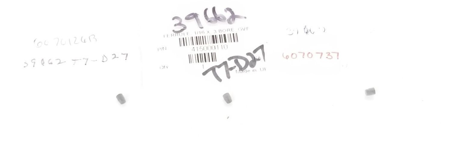 Used LOT OF 3 NEW WATERS 415000110 FERRULE, 1/16 X .3 BORE, GVF