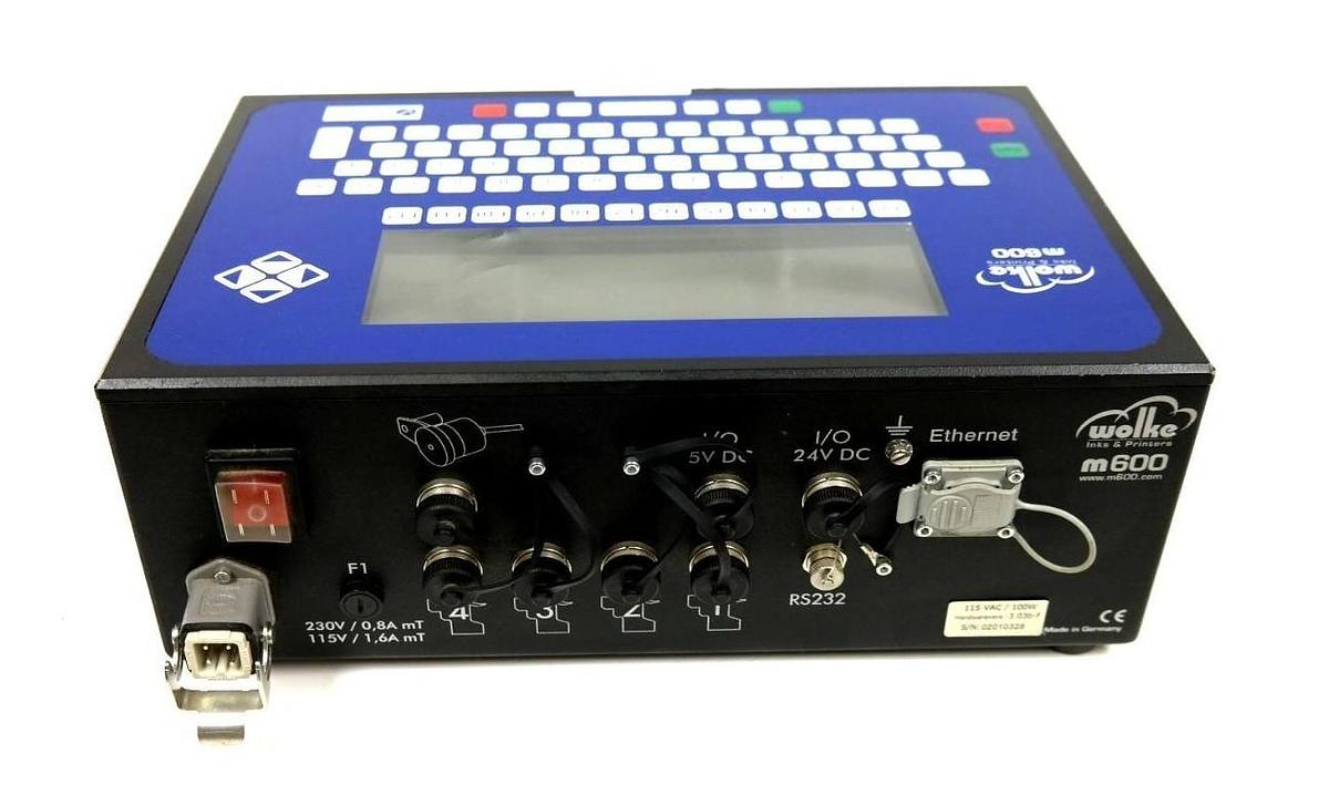 Used WOLKE m600 VIDEOJET PRINT CONTROLLER 115VAC/100W H/W 3.03B-F S/N 02010328