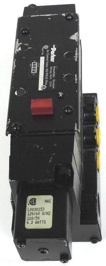 Used PARKER 4510BD20ABAE53 VALVE 40-150 PSI W/ L0030153 VALVE COIL 6.2 WATTS