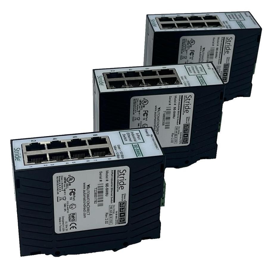 Used LOT OF 3 Automation Direct Stride SE-SW8U 8-Port Industrial Ethernet Switch