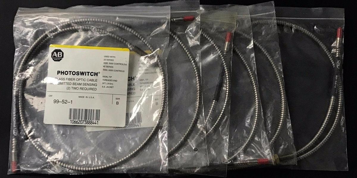 Used LOT 6 NEW ALLEN BRADLEY 99-52-1 GLASS FIBER OPTIC CABLES SER. B, AXIAL TIP 3FT