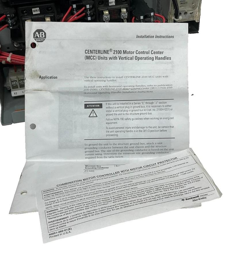 Used Allen Bradley 2107B-BABD-7FEEC Centerline 2100 MCC Bucket Size 1 Reversing