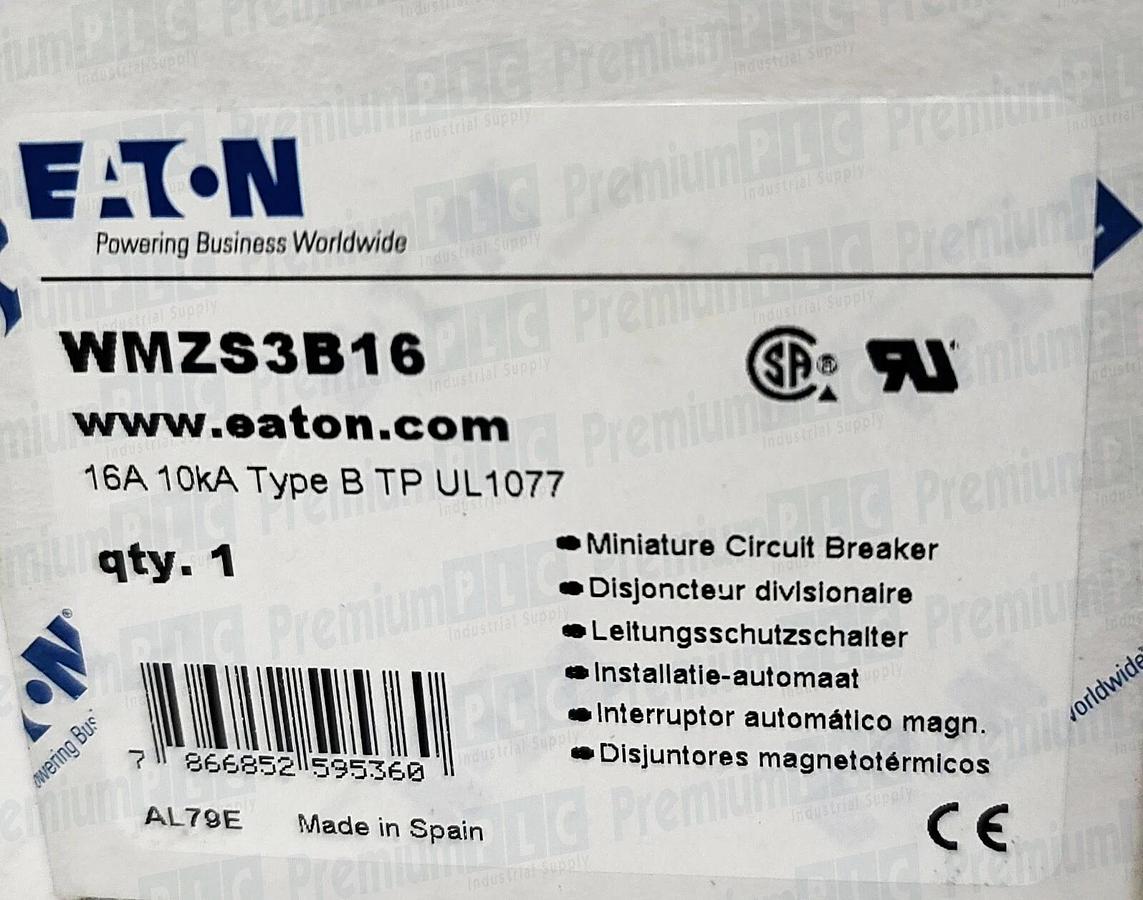 Used NEW EATON WMZS3B16 MINIATURE CIRCUIT BREAKER 16A 10kA TYPE B 277/480VAC 3P