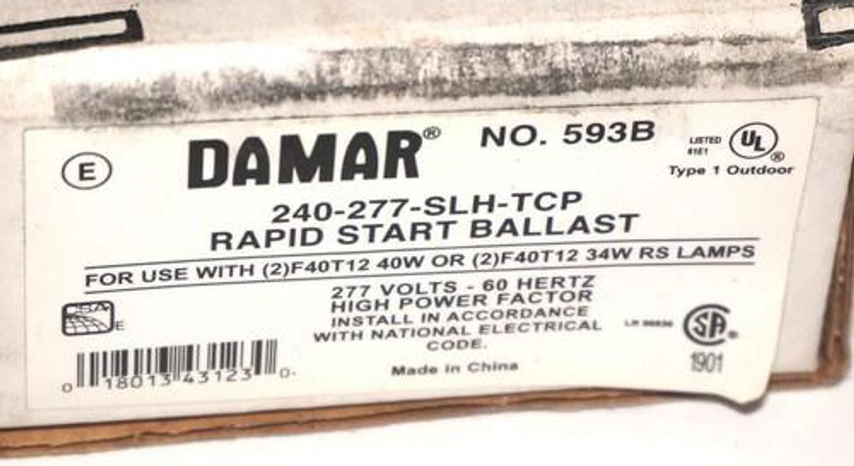 Used LOT OF 3 NEW DAMAR 240-277-SLH-TCP RAPID START BALLAST NO. 593B 240-277SLHTCP