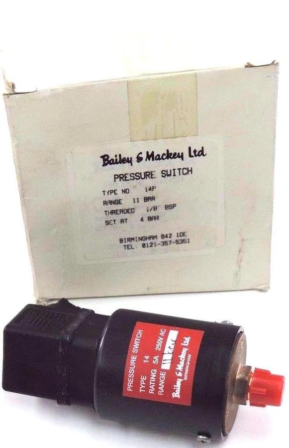 Used NIB BAILEY & MACKEY TYPE 14P PRESSURE SWITCH 11 BAR,TYPE 14, TREADED 1/8'' BSP