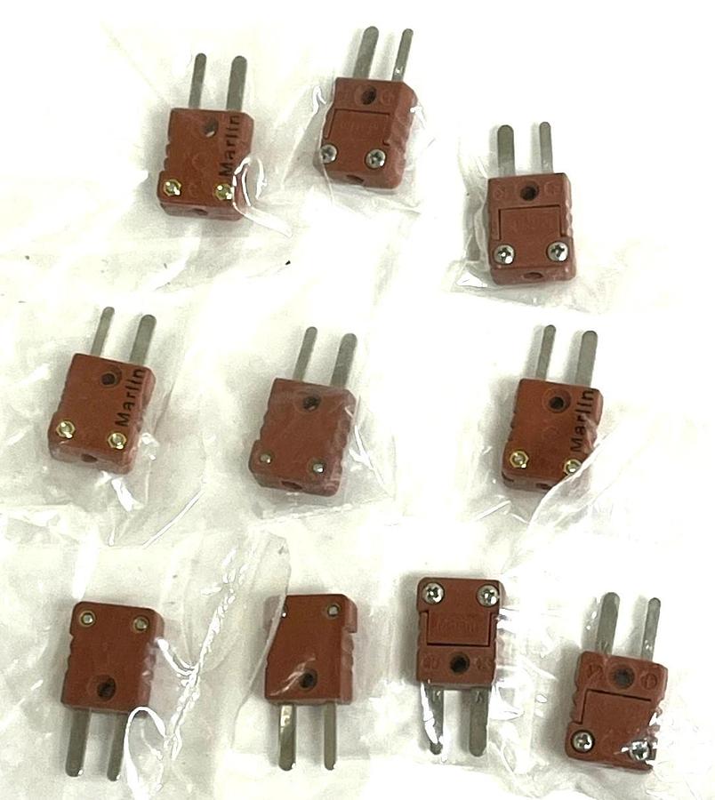 Lot of 9 Marlin Type K Thermocouple Connectors | Male Flat Pin | Red 800°F Max