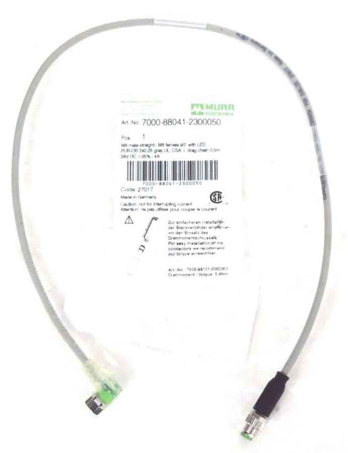 NIB MURR ELEKTRONIK 7000-88041-2300050 M8 MALE/FEMALE CONNECTOR 24VDC, 4A