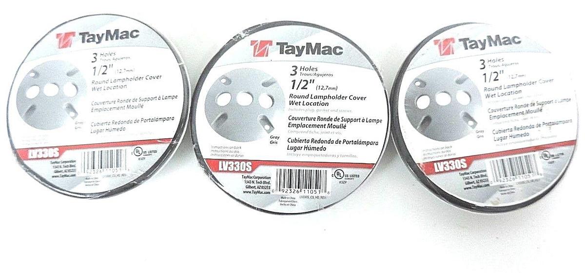 Used LOT OF 3 NEW TAYMAC LV330S ROUND LAMPHOLDER COVER 3 HOLE 1/2IN GRAY