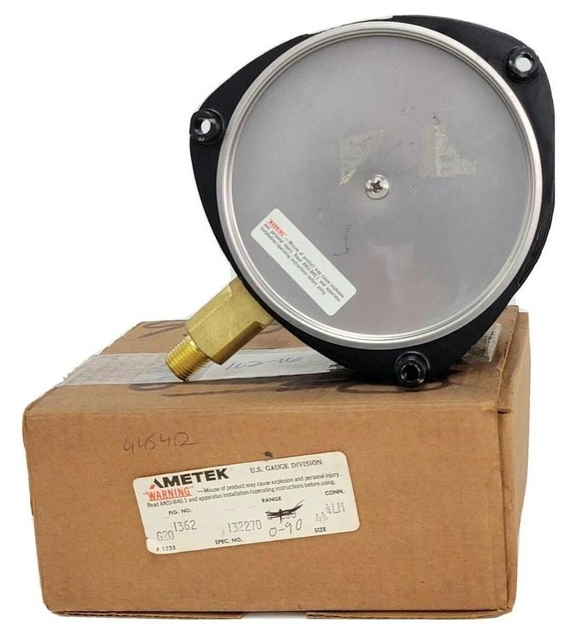 Used NEW AMETEK FIG. NO. 1362 G20 PRESSURE GAUGE 0-90 PSI SPEC. NO. 132270