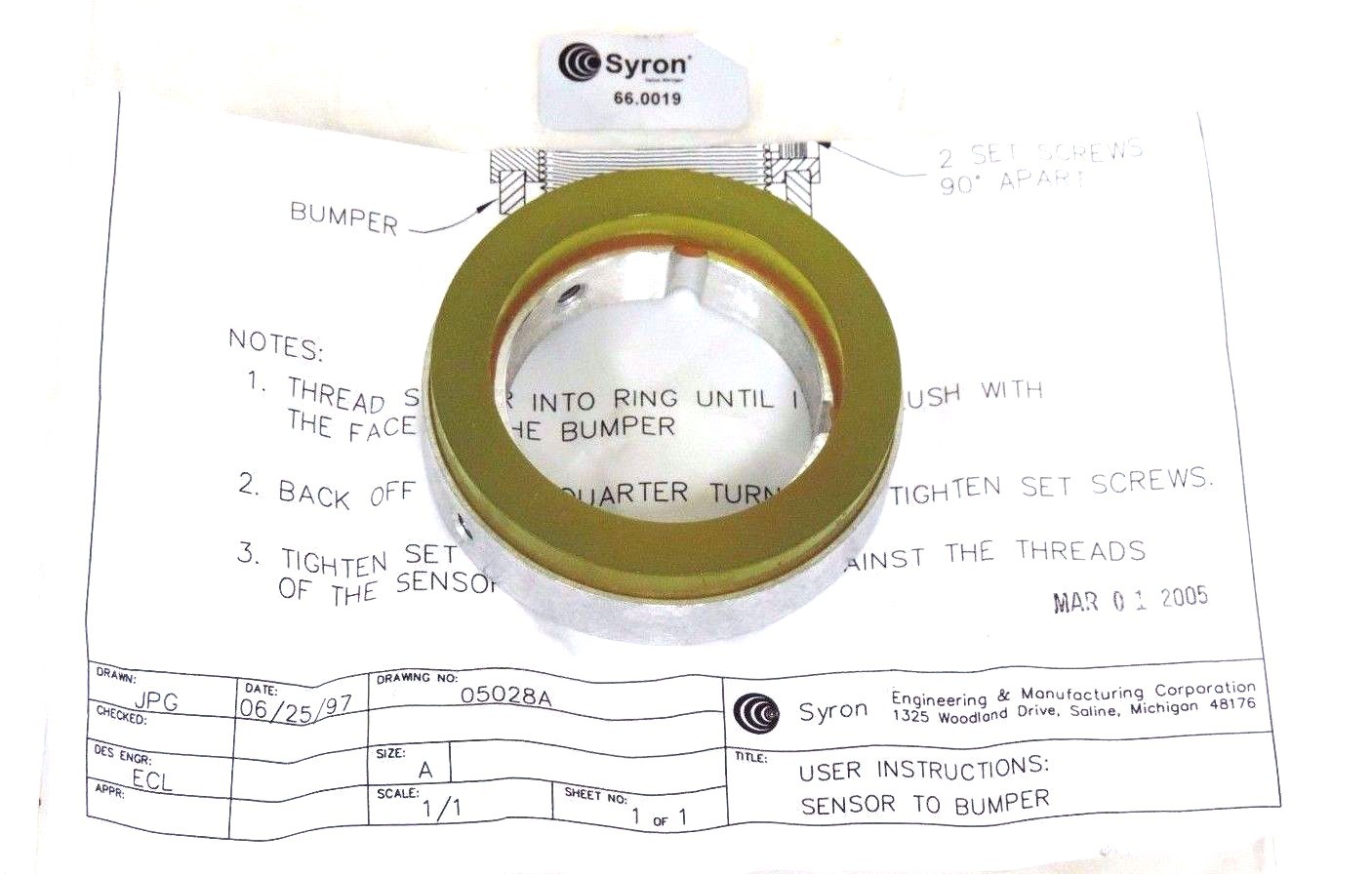 Used NEW SYRON 66.0019 BUMPER FOR SENSOR 660019
