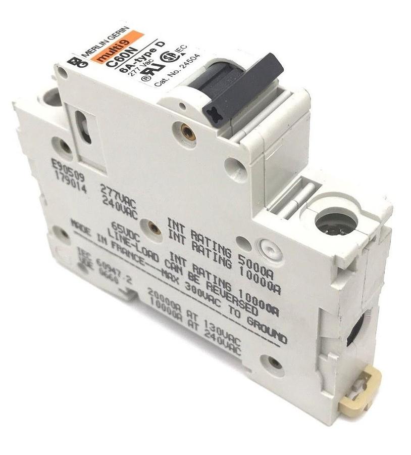 Used MERLIN GERLIN 24504 CIRCUIT BREAKER C60N, 6A, TYPE D, 277 VAC