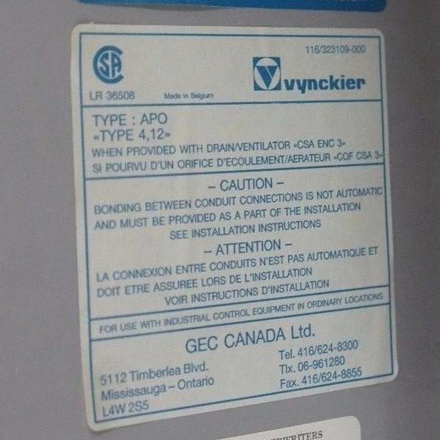 Used FURNAS VYNCO ENCLOSURES TYPE: APO, Z-939253 TYPE: 4, 12