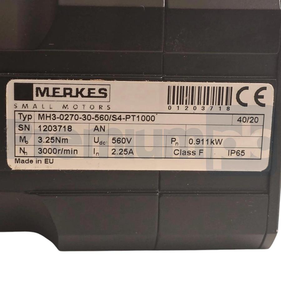 Merkes MH3-0270-30-560/S4-PT1000 AC Servo Motor 560VDC 3000RPM 0.911kW NSNP