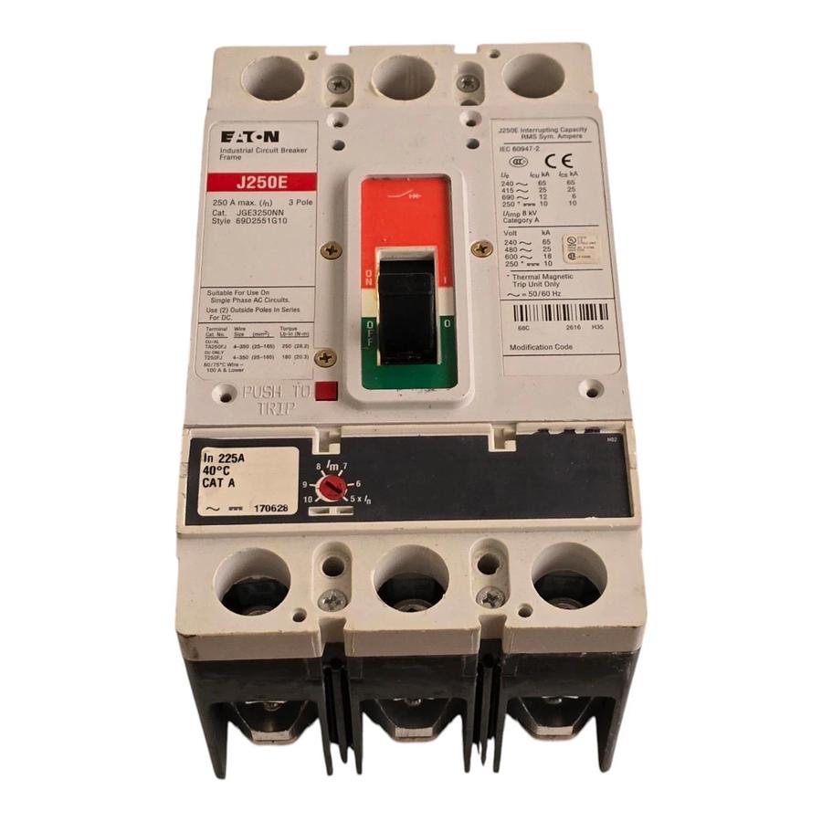 Eaton JGE3250NN | J250E Circuit Breaker 250A 3P 600V 69D2551G10 w/225A Trip NSNP 782116008612
