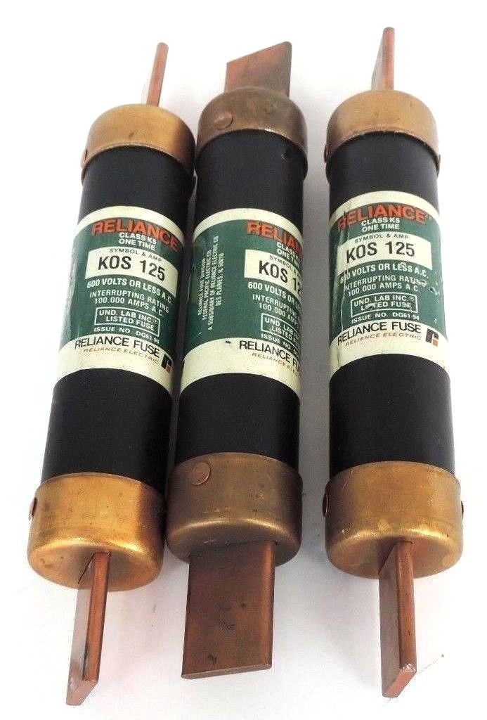 Used LOT OF 3 RELIANCE ELECTRIC KOS 125 CLASS RK5 FUSES KOS125