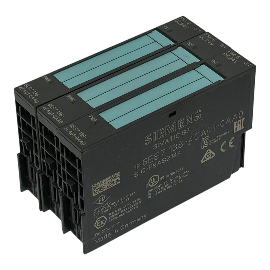 Used Lot of 3 Siemens 6ES7138-4CA01-0AA0 SIMATIC S7 ET200S PM-E DC24V Power Module