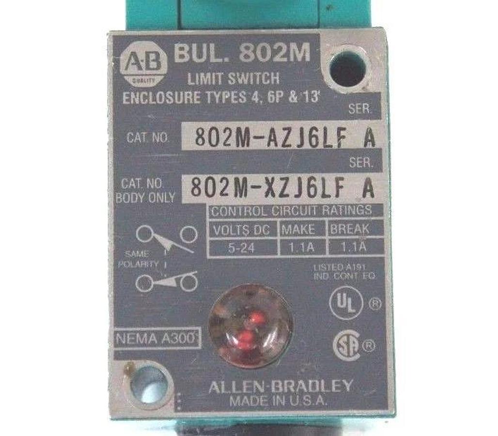 Used ALLEN BRADLEY 802M-AZJ6LF SER A LIMIT SWITCH 802M-XZJ6LF 802M-AX SER D HEAD