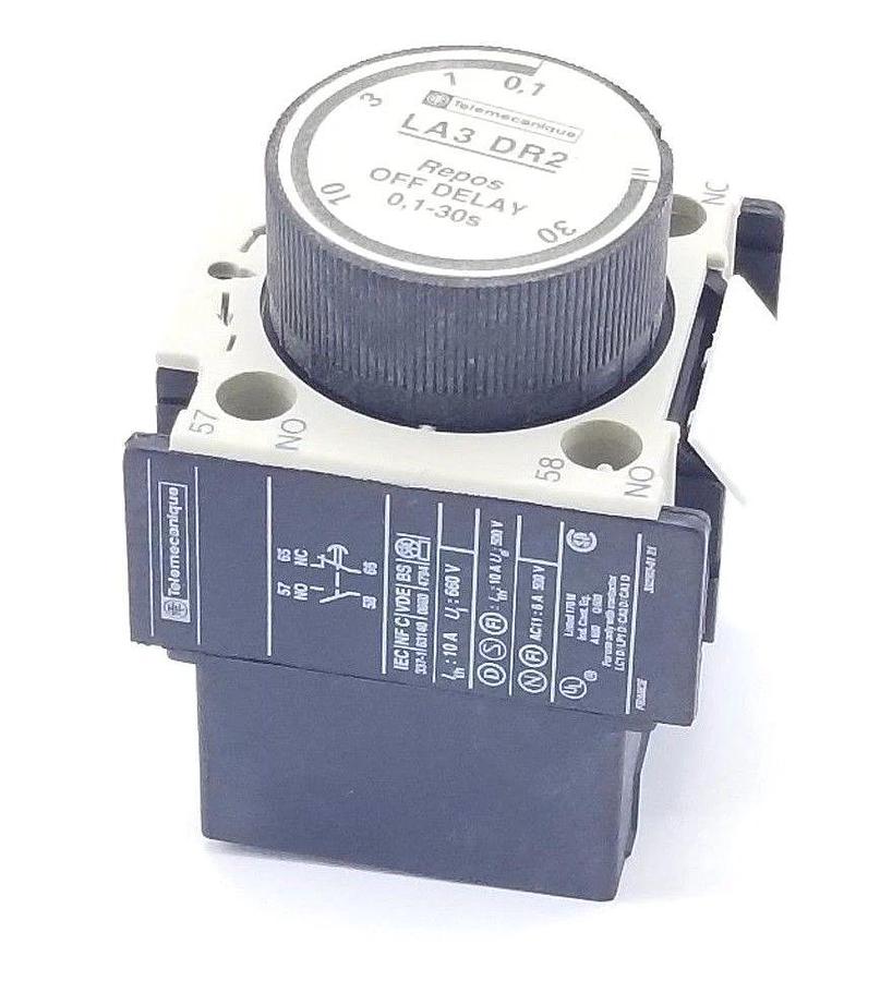 Used TELEMECANIQUE LA3-DR2 CONTACTOR TIMER MODULE LA3DR2, 1-30SEC.