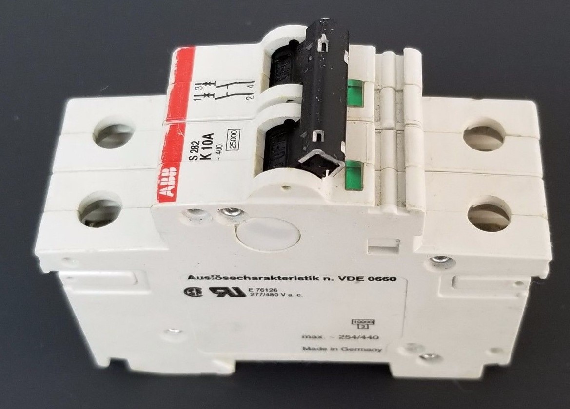 Used ABB S282K10A CIRCUIT BREAKER 10AMP, 2POLE, 400VAC, S 282 K 10A
