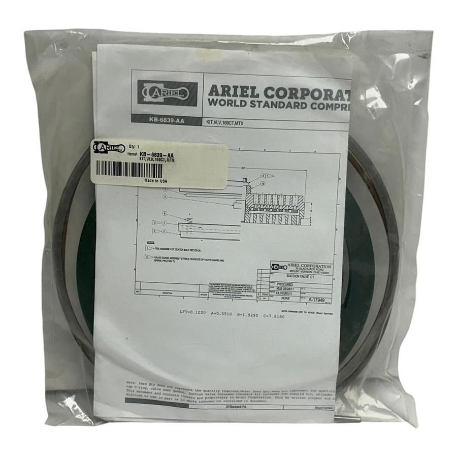 Ariel KB-6839-AA Compressor Valve Kit KIT VLV 169CT MTX OEM Rebuild Kit New