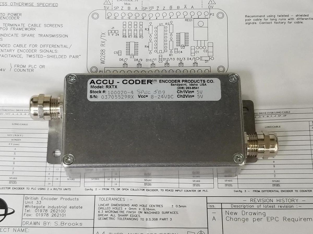 Used NIB ENCODER PRODUCTS ACCU-CODER 100020-4 RT/TX CONVERTER 8-24V, 1000204 SPEC 589
