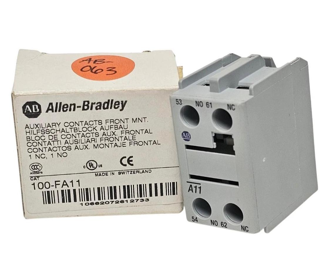Used NIB ALLEN BRADLEY 100-FA11 AUXILIARY CONTACT FRONT MOUNT. 100FA11 SER. B