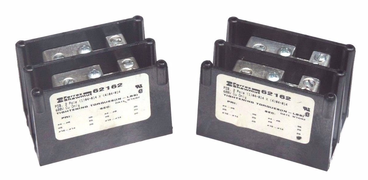 Used LOT OF 2 FERRAZ SHAWMUT 62162 POWER DISTRIBUTION BLOCKS 2POLE
